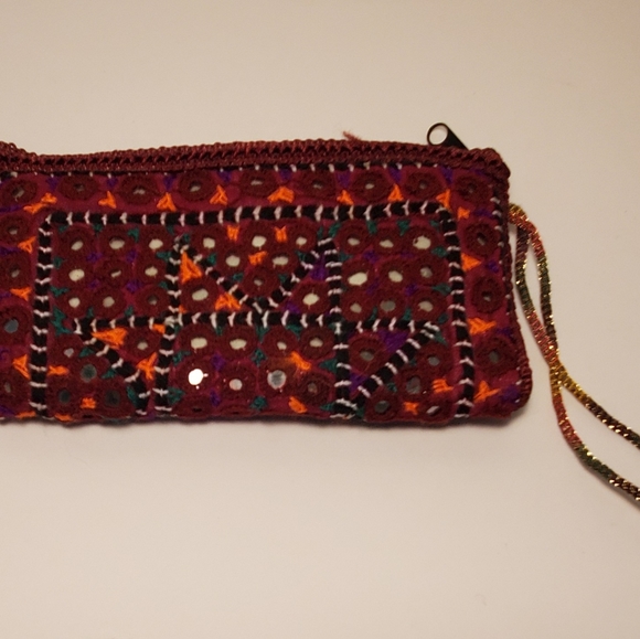 New World Market Wristlet Bag Gypsy Boho Mirrored Indian Fabric - Picture 2 of 4